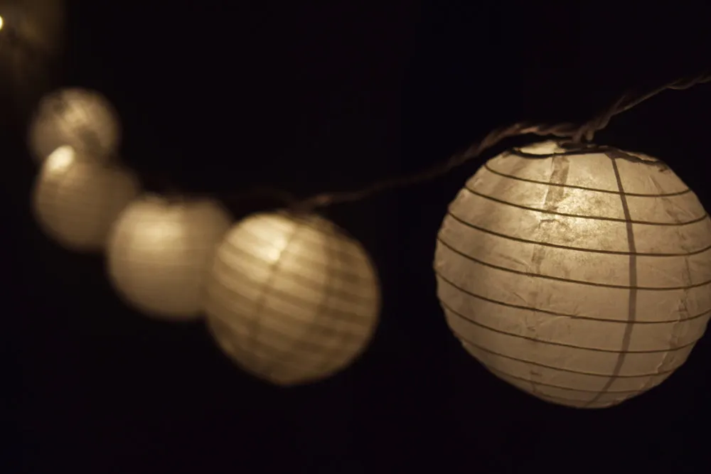 10 Socket White Round Paper Lantern Party String Lights (4" Lanterns, Expandable)