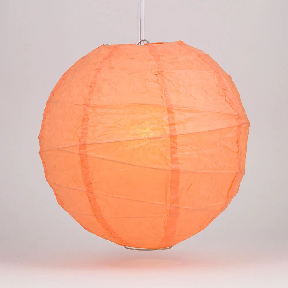 10" Peach / Orange Coral Round Paper Lantern, Crisscross Ribbing, Chinese Hanging Wedding & Party Decoration