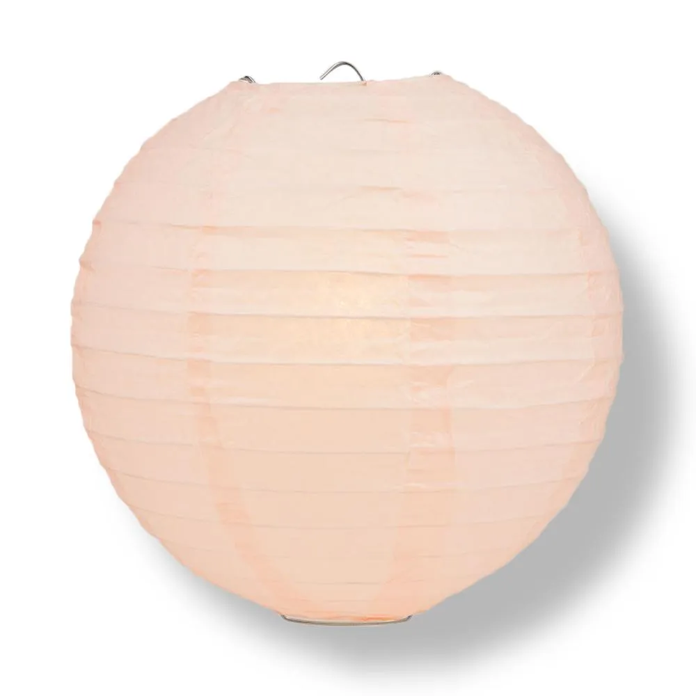 10" Rose Quartz Pink Round Paper Lantern, Even Ribbing, Chinese Hanging Decoration for Weddings and Parties