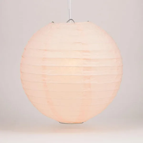 10" Rose Quartz Pink Round Paper Lantern, Even Ribbing, Chinese Hanging Decoration for Weddings and Parties