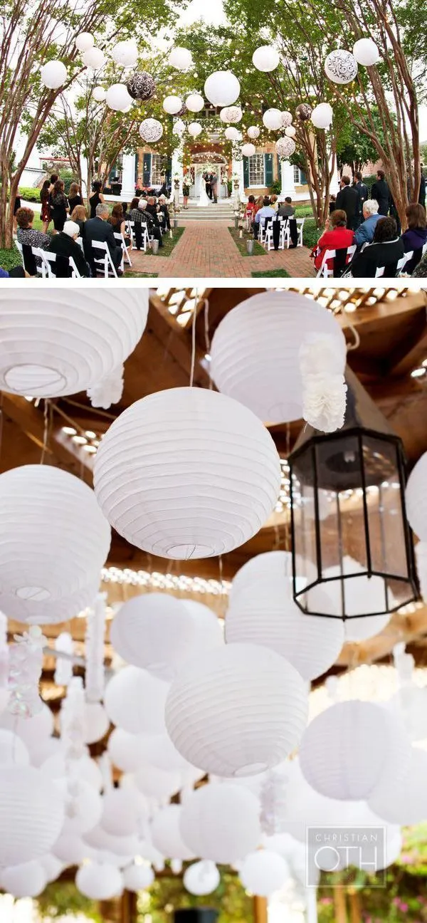 10" White Round Paper Lantern, Even Ribbing, Chinese Hanging Wedding & Party Decoration