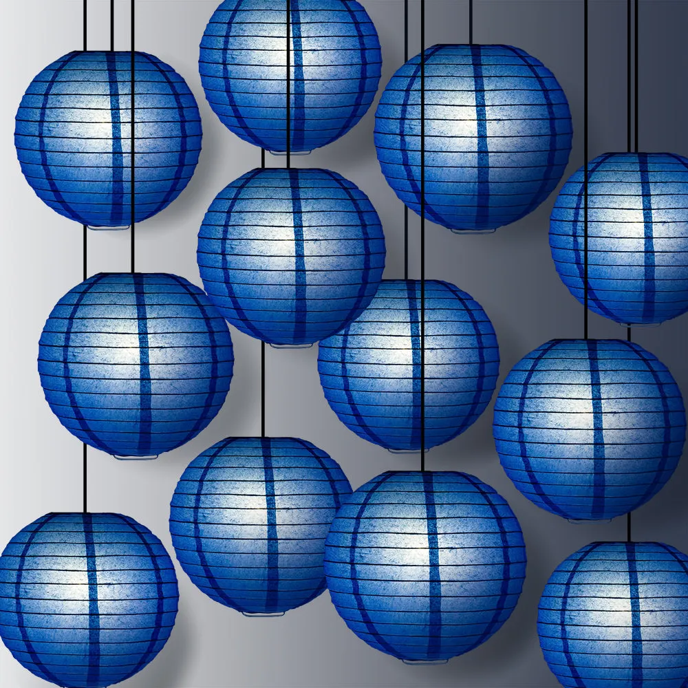 12 PACK | Dark Blue Even Ribbing Round Paper Lantern, Hanging Combo Set