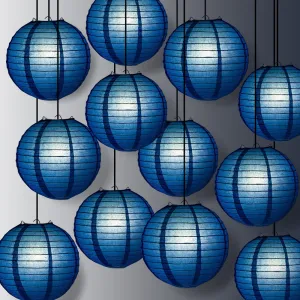 12 PACK | Navy Blue Even Ribbing Round Paper Lantern, Hanging Combo Set