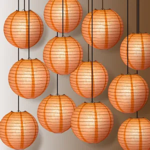 12 PACK | Roseate / Pink Coral Even Ribbing Round Paper Lantern, Hanging Combo Set