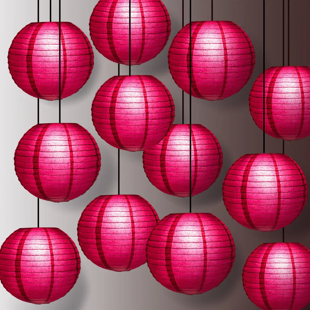 12 PACK | Velvet Red Even Ribbing Round Paper Lantern, Hanging Combo Set