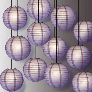 12 PACK | Violet Even Ribbing Round Paper Lantern, Hanging Combo Set