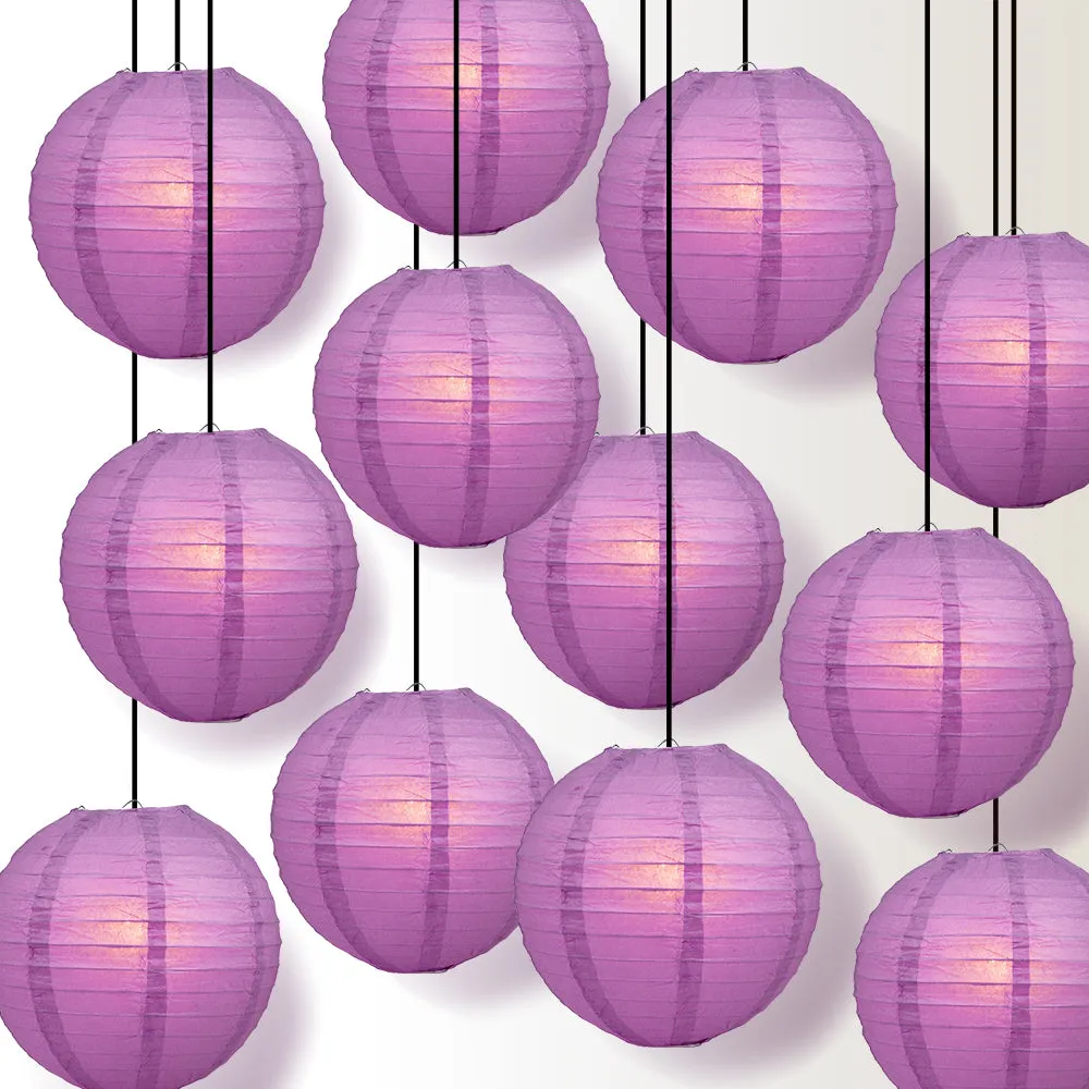 12 PACK | Violet Even Ribbing Round Paper Lantern, Hanging Combo Set