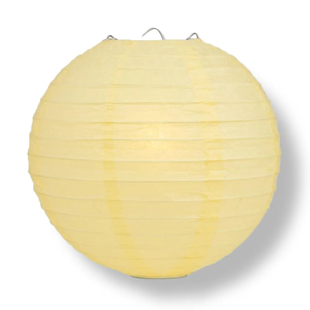 12" Lemon Yellow Chiffon Round Paper Lantern, Even Ribbing, Chinese Hanging Wedding & Party Decoration