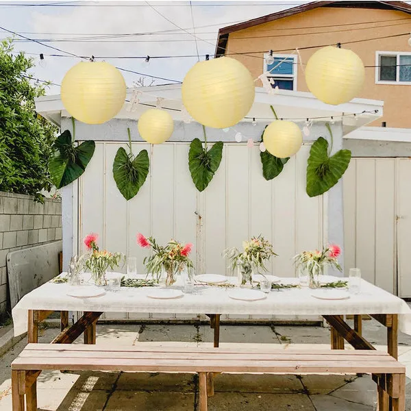 12" Lemon Yellow Chiffon Round Paper Lantern, Even Ribbing, Chinese Hanging Wedding & Party Decoration