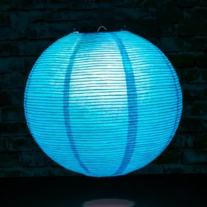 12" Turquoise Blue Fine Line Premium Even Ribbing Paper Lantern, Extra Sturdy