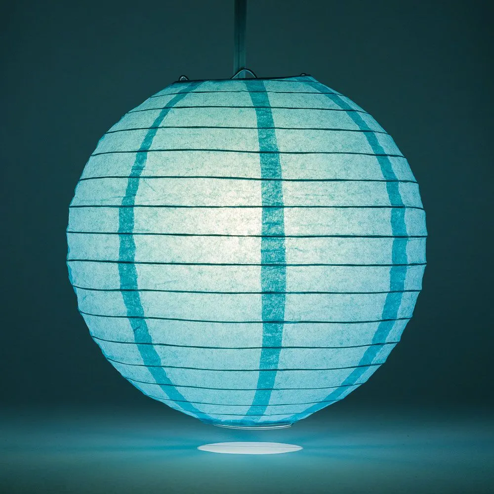 12" Water Blue Round Paper Lantern, Even Ribbing, Chinese Hanging Wedding & Party Decoration