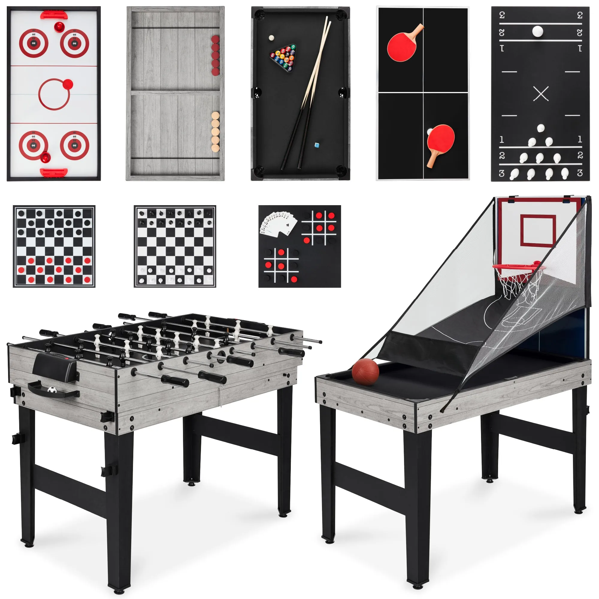 13-in-1 Combo Game Table Set w/ Ping Pong, Foosball, Basketball, Air Hockey