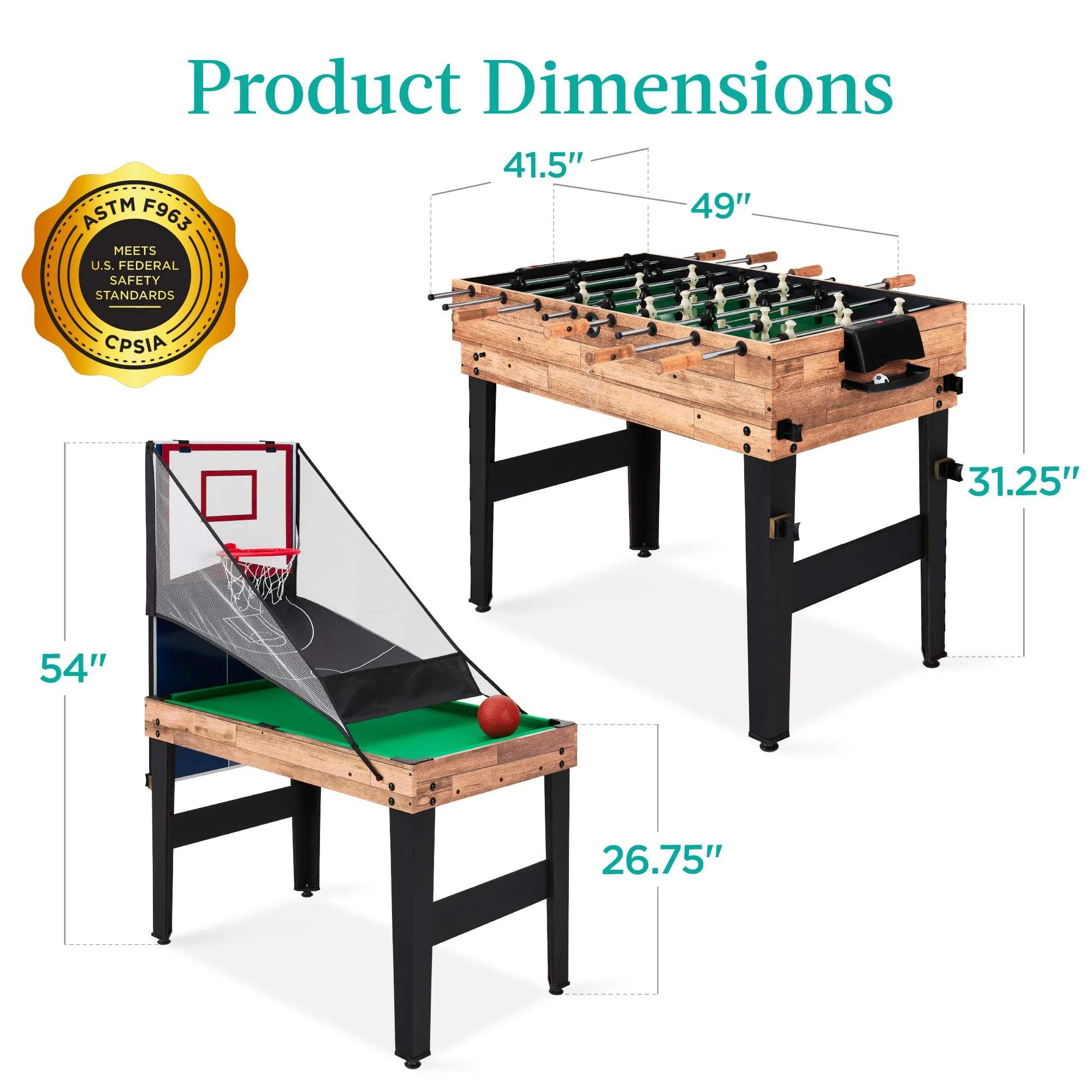 13-in-1 Combo Game Table Set w/ Ping Pong, Foosball, Basketball, Air Hockey