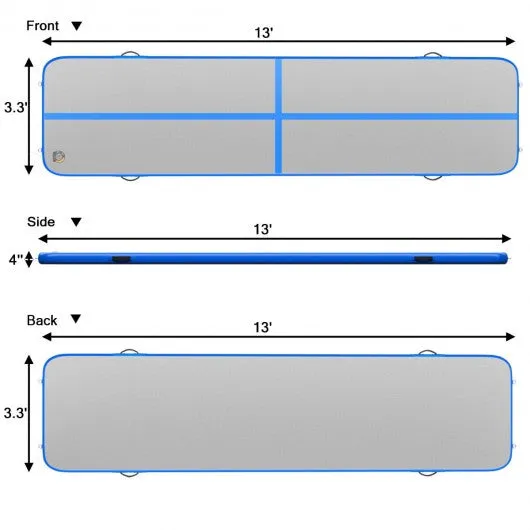 13' x 3' Inflatable Gymnastic Air Mat with Electric Pump Joinable-Blue