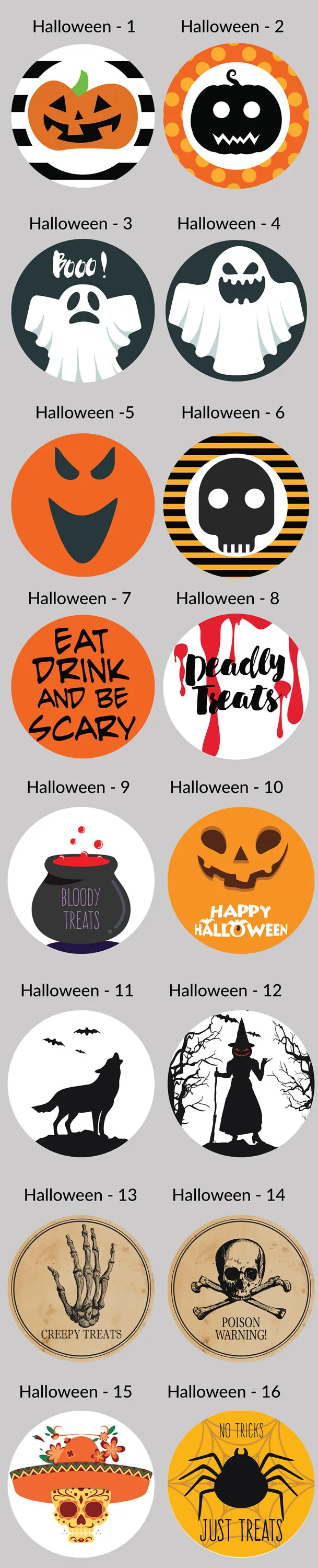 1.5 Inch Halloween Party Circle Label Stickers for Party Favors & Invitations (Pre-Set Designed, 24 Labels)