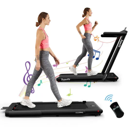 2 in 1 Folding Treadmill with Bluetooth Speaker Remote Control-Black