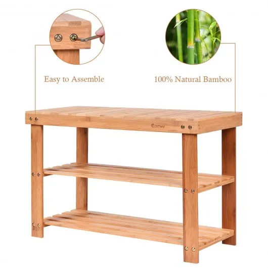 2-Tier Bamboo Shoe Bench Entryway Storage Racks