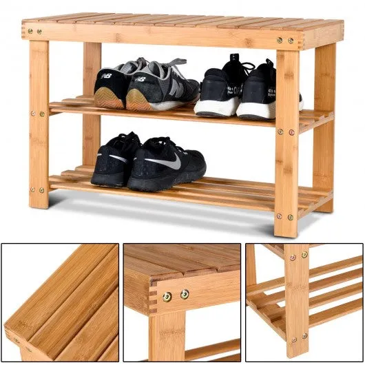 2-Tier Bamboo Shoe Bench Entryway Storage Racks