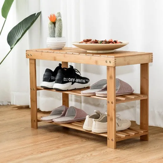 2-Tier Bamboo Shoe Bench Entryway Storage Racks