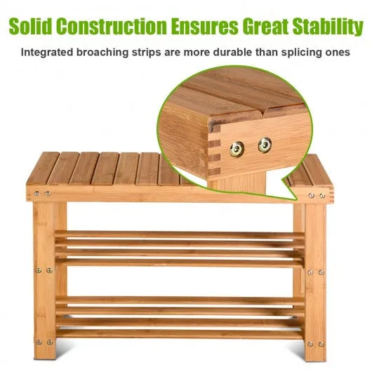 2-Tier Bamboo Shoe Bench Entryway Storage Racks