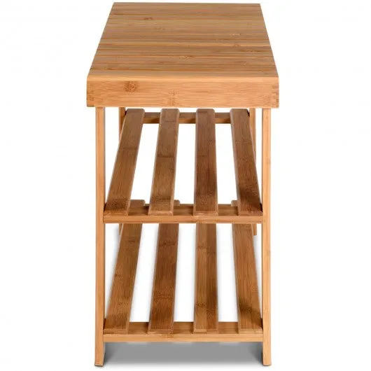 2-Tier Bamboo Shoe Bench Entryway Storage Racks