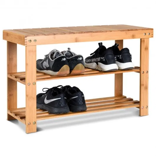 2-Tier Bamboo Shoe Bench Entryway Storage Racks