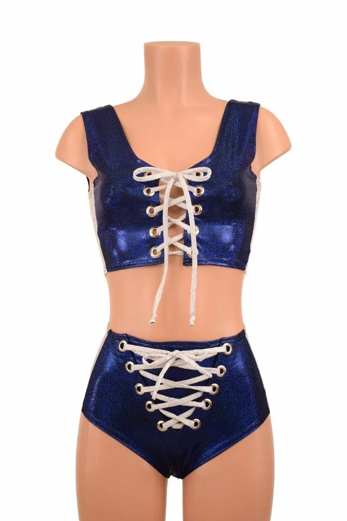 2PC Lace Up Side Panel Top & Siren Shorts Set