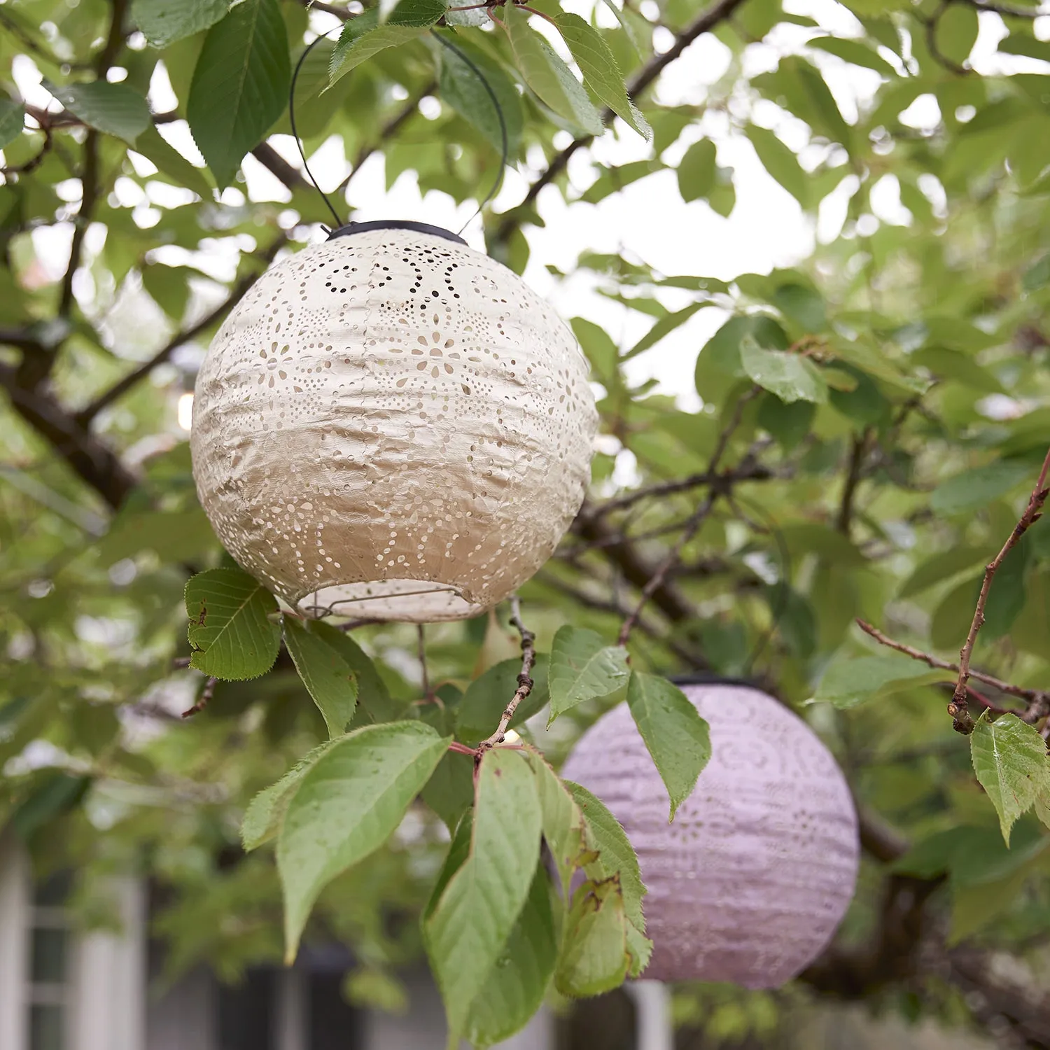 3 Round Pastel Tyvek Hanging Solar Lanterns