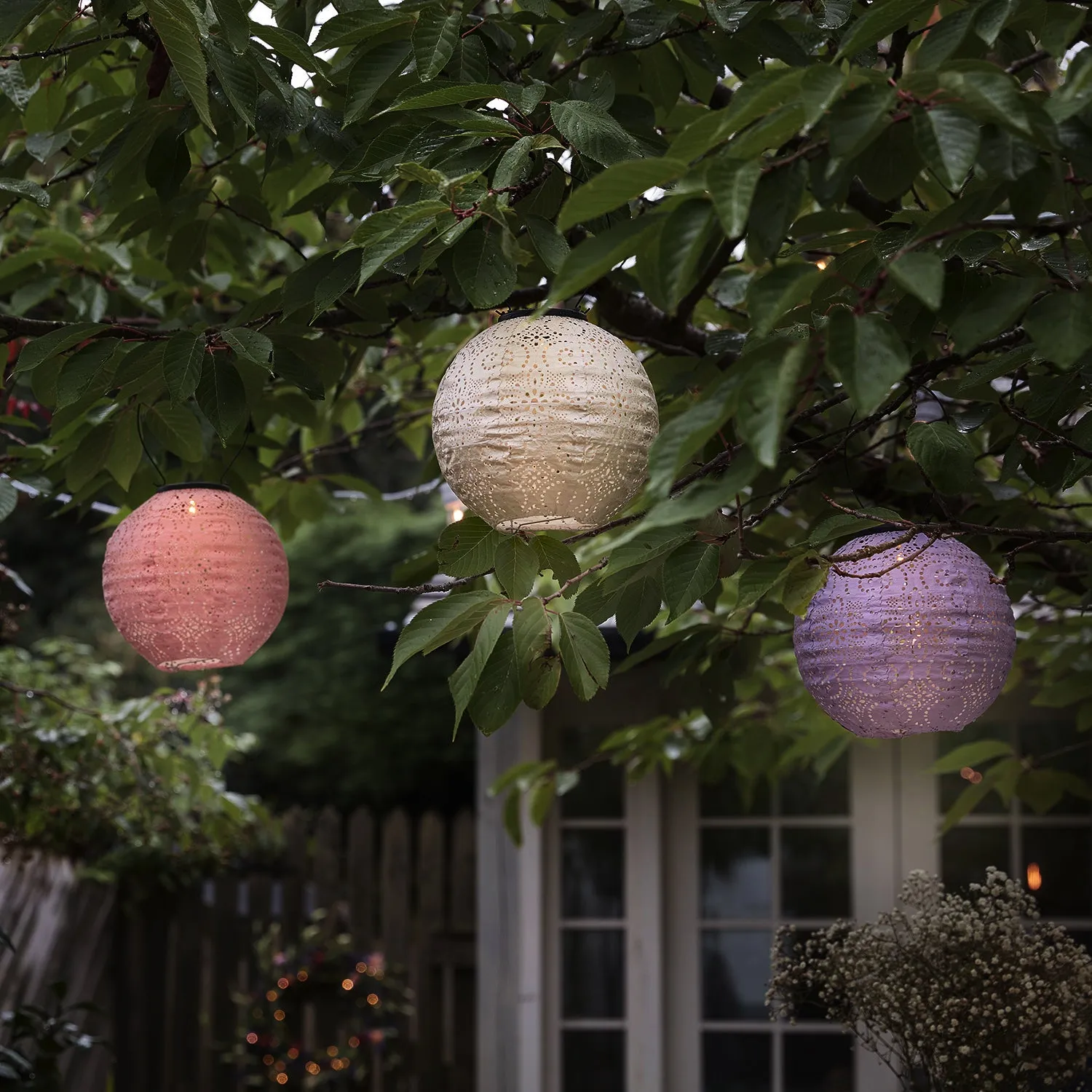 3 Round Pastel Tyvek Hanging Solar Lanterns