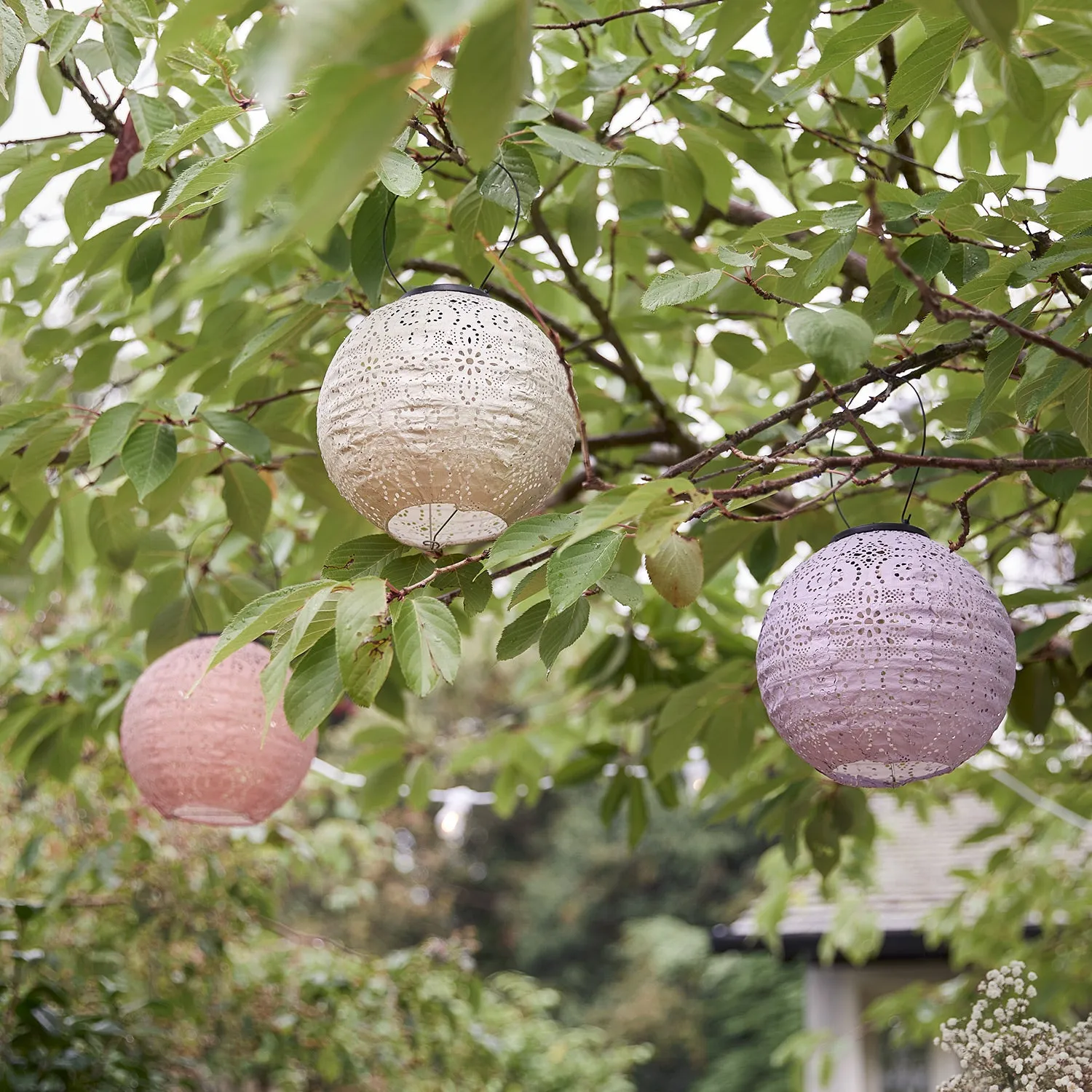 3 Round Pastel Tyvek Hanging Solar Lanterns