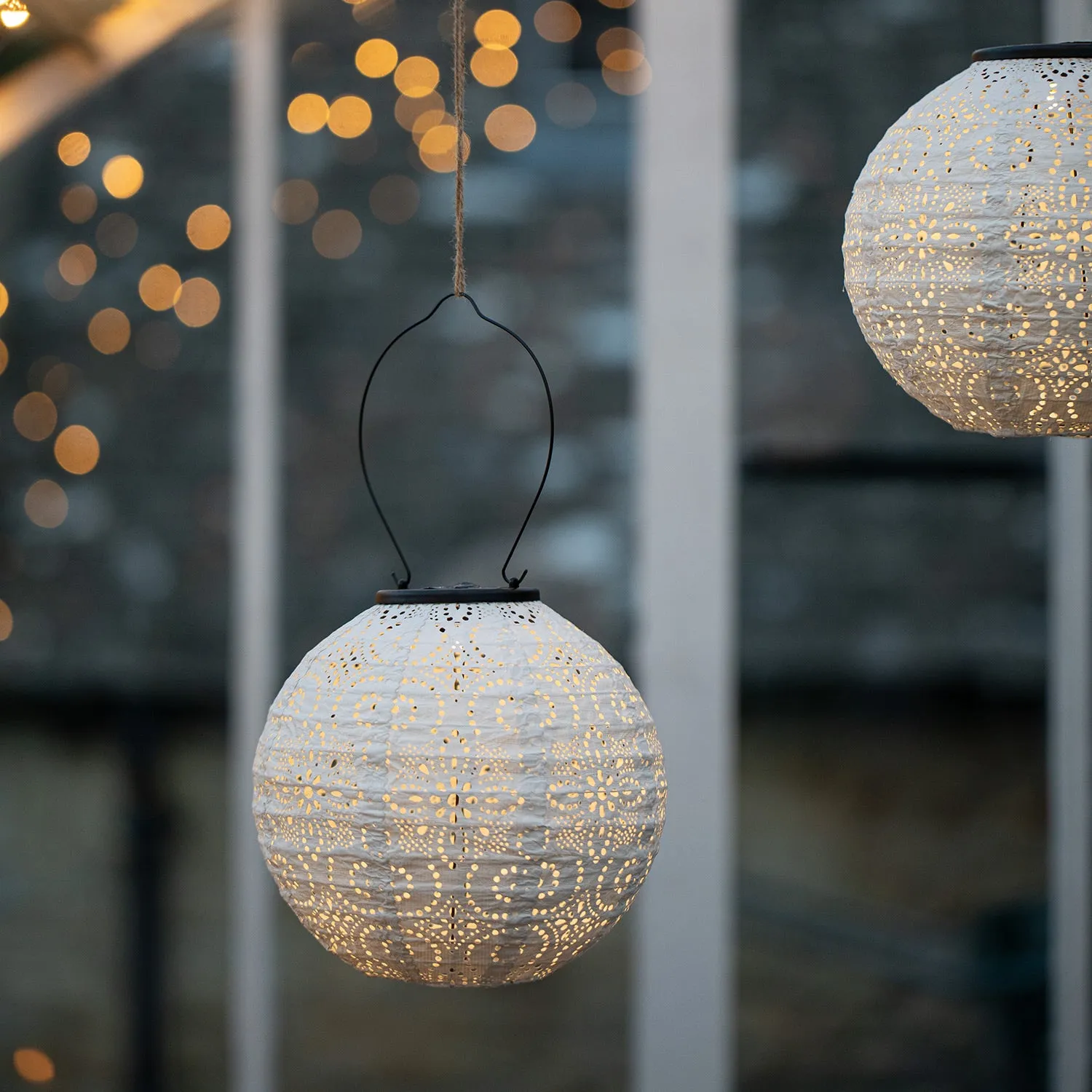 3 White Tyvek Moroccan Hanging Solar Lanterns