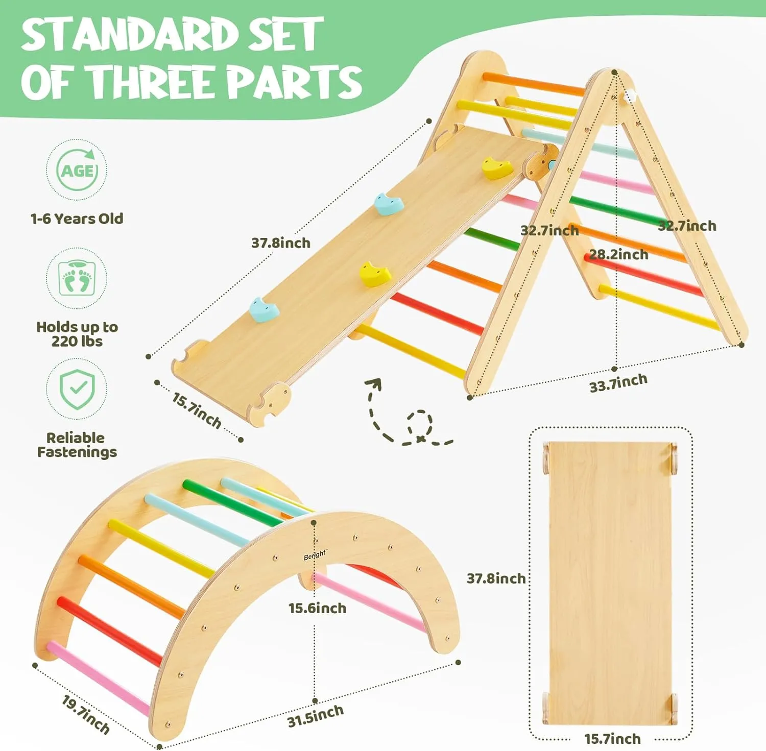 5-in-1 Pikler Triangle Gym - Foldable Climbing, Ramp, Rocker, and Play Structure for Kids