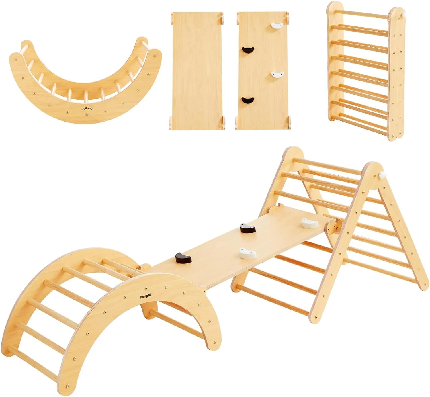 5-in-1 Pikler Triangle Gym - Foldable Climbing, Ramp, Rocker, and Play Structure for Kids