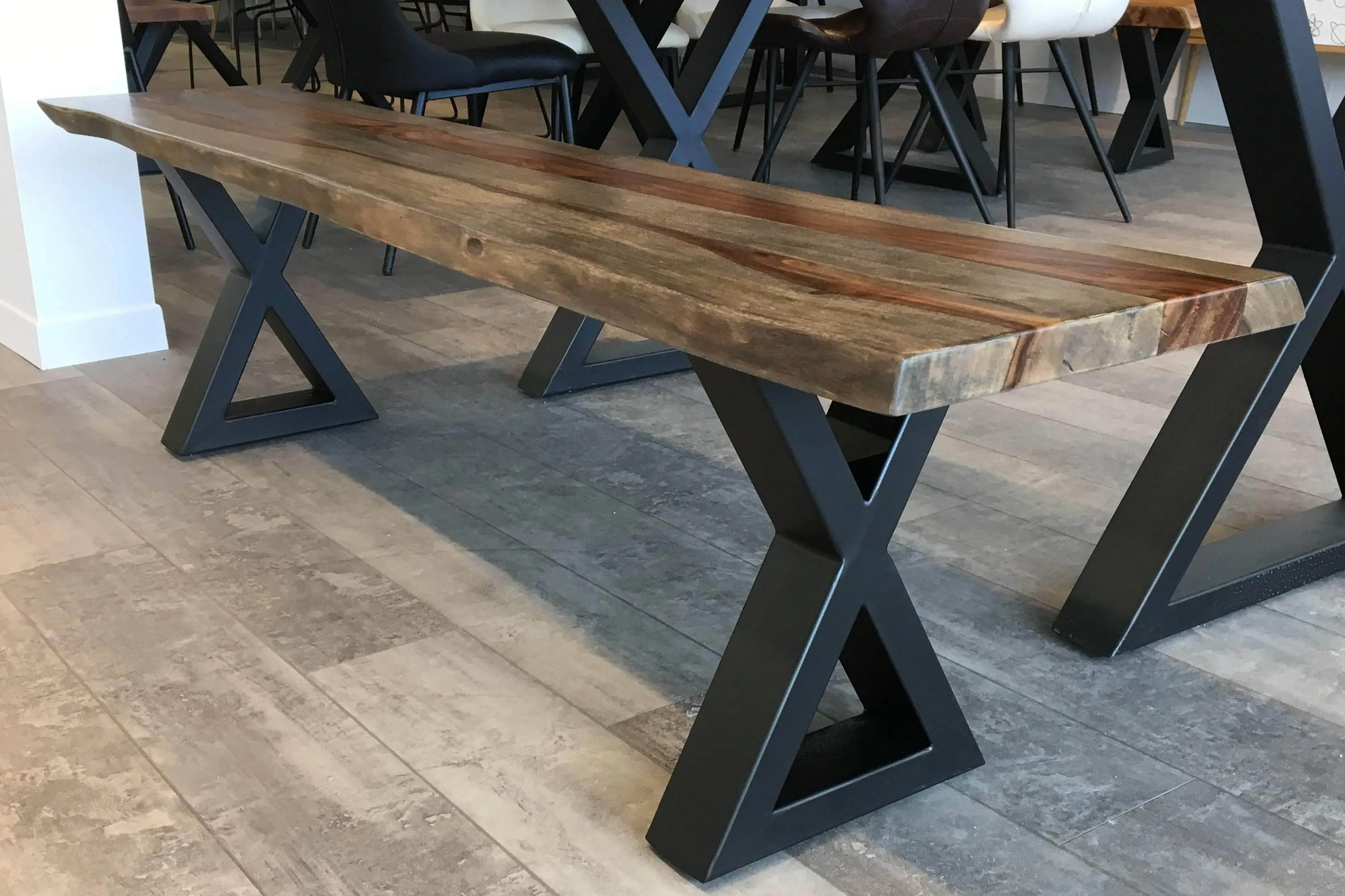 67" Live Edge Dining Bench with Black X Legs - Available in 3 Wood Types