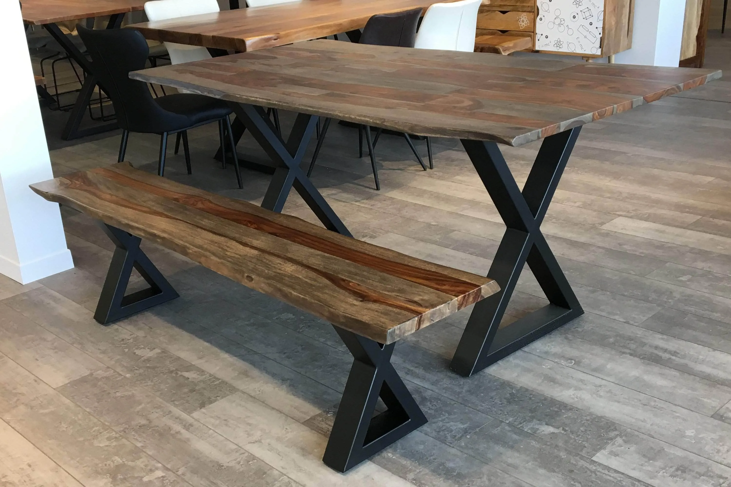 67" Live Edge Dining Bench with Black X Legs - Available in 3 Wood Types