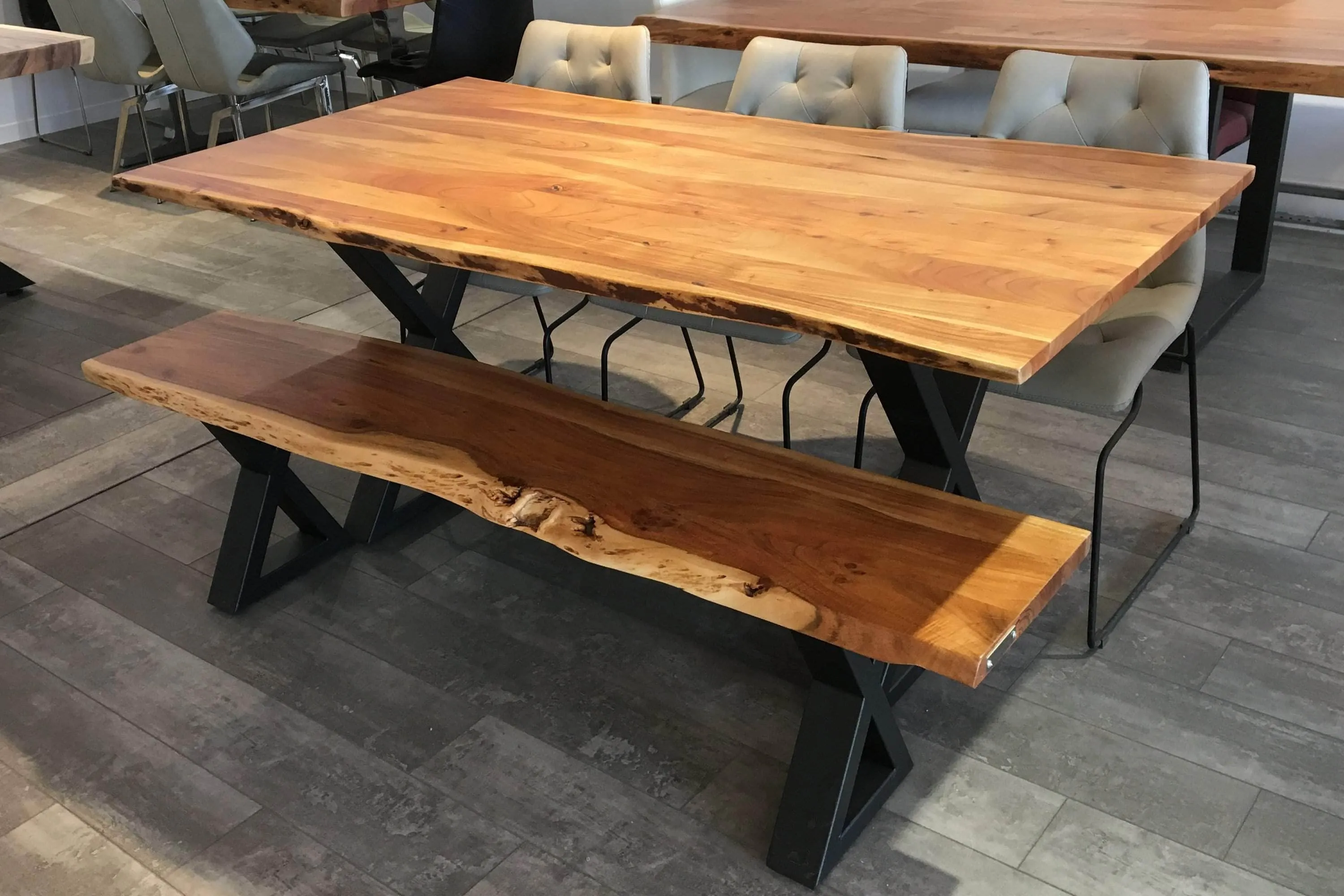 67" Live Edge Dining Bench with Black X Legs - Available in 3 Wood Types