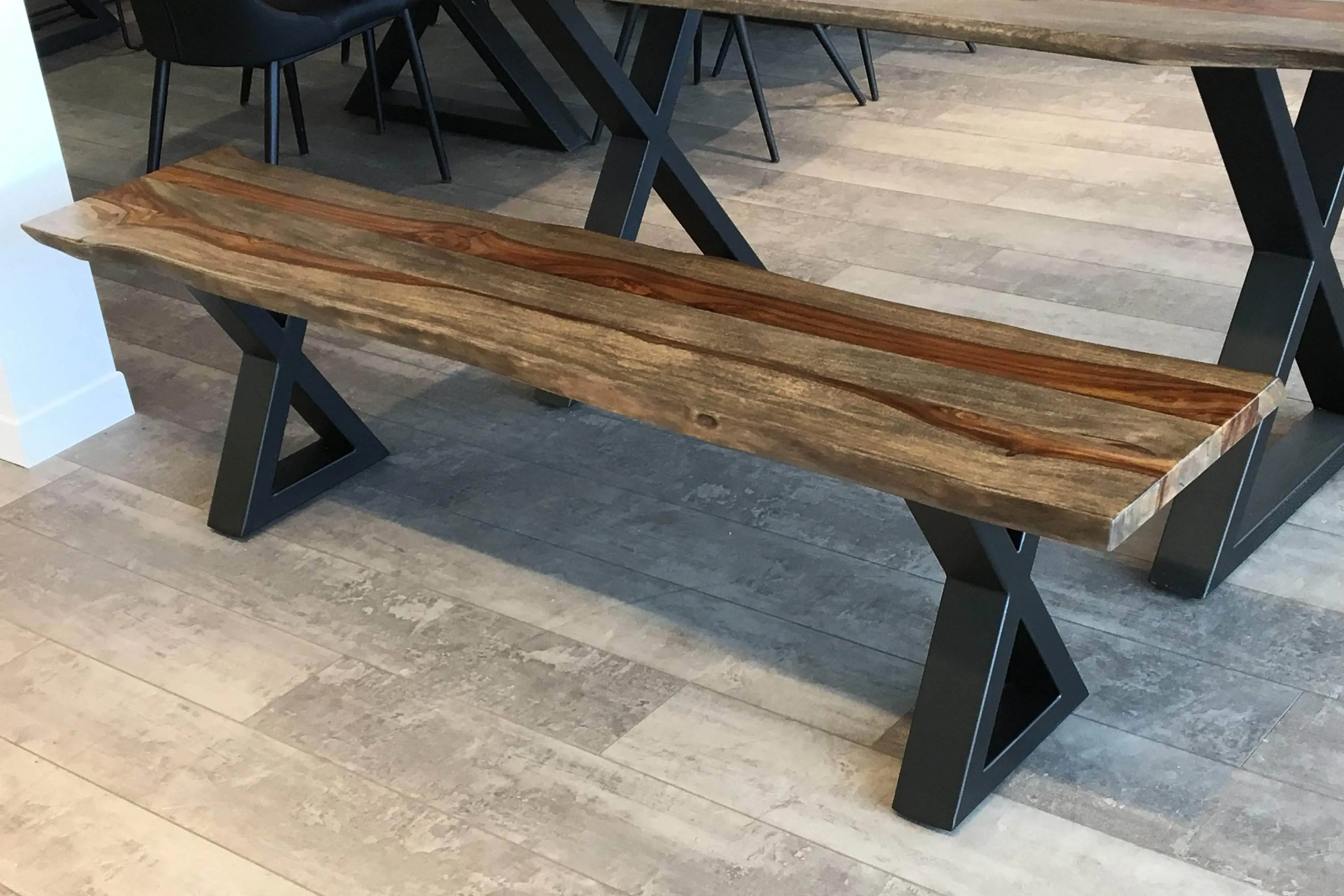 67" Live Edge Dining Bench with Black X Legs - Available in 3 Wood Types