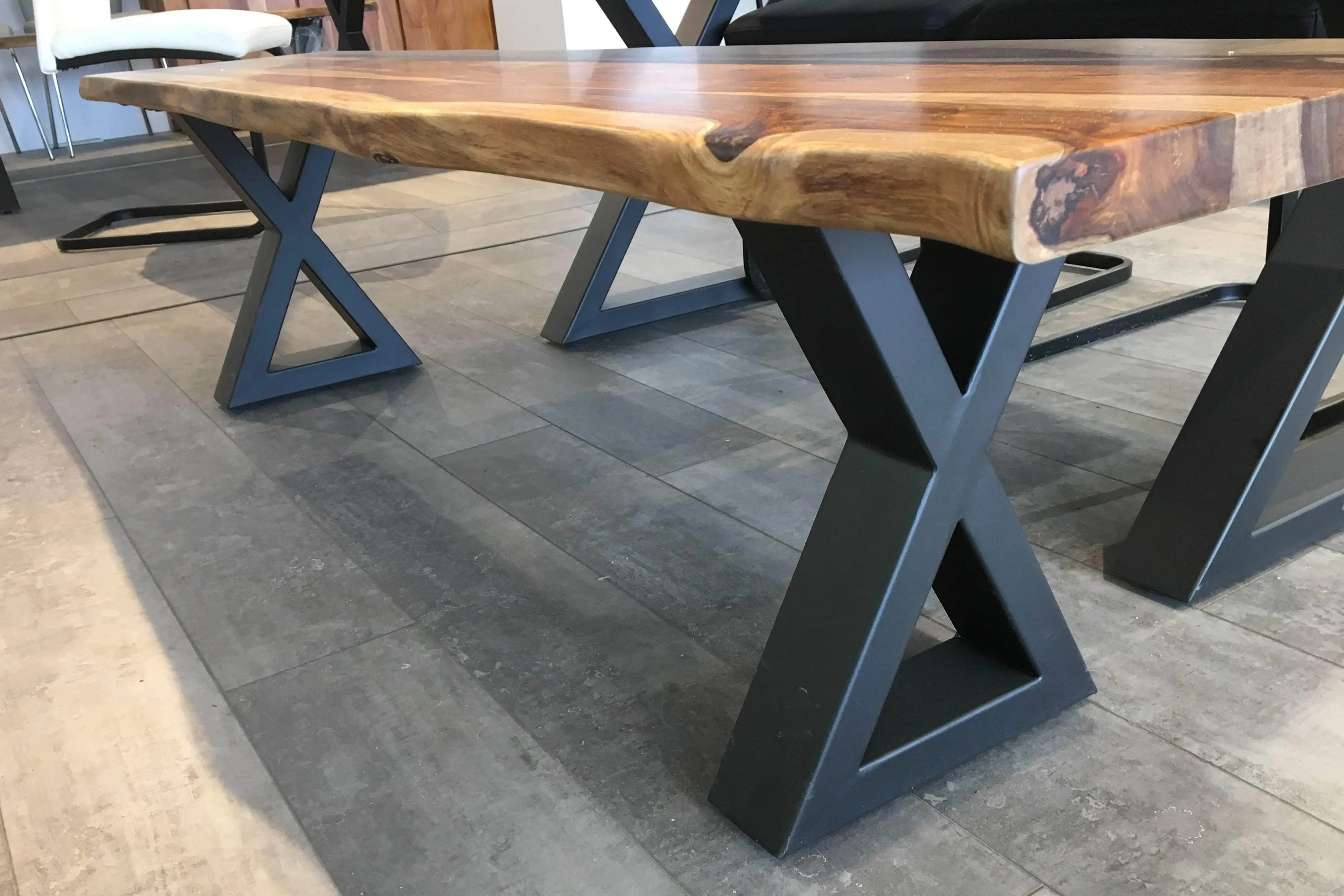 67" Live Edge Dining Bench with Black X Legs - Available in 3 Wood Types