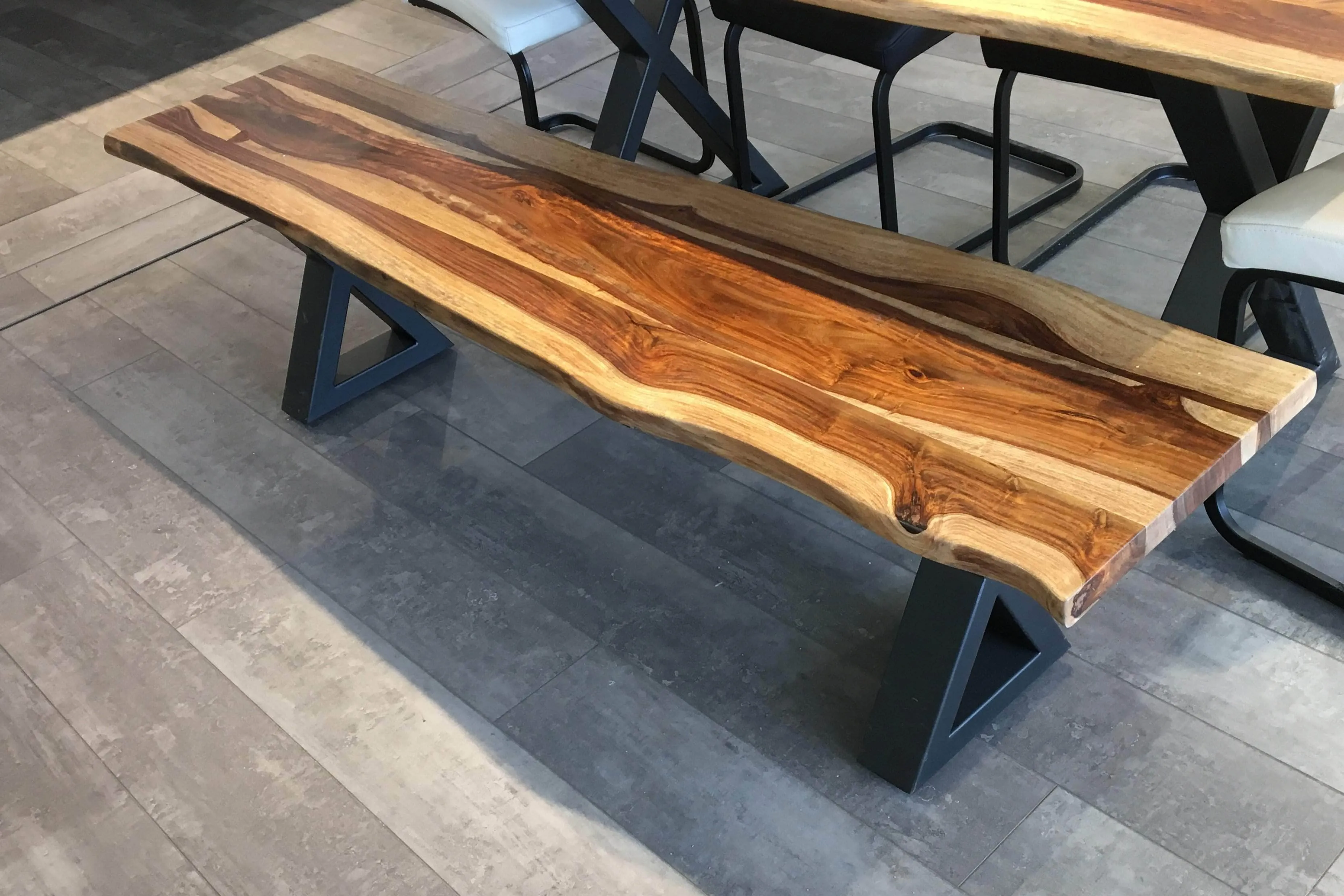 67" Live Edge Dining Bench with Black X Legs - Available in 3 Wood Types