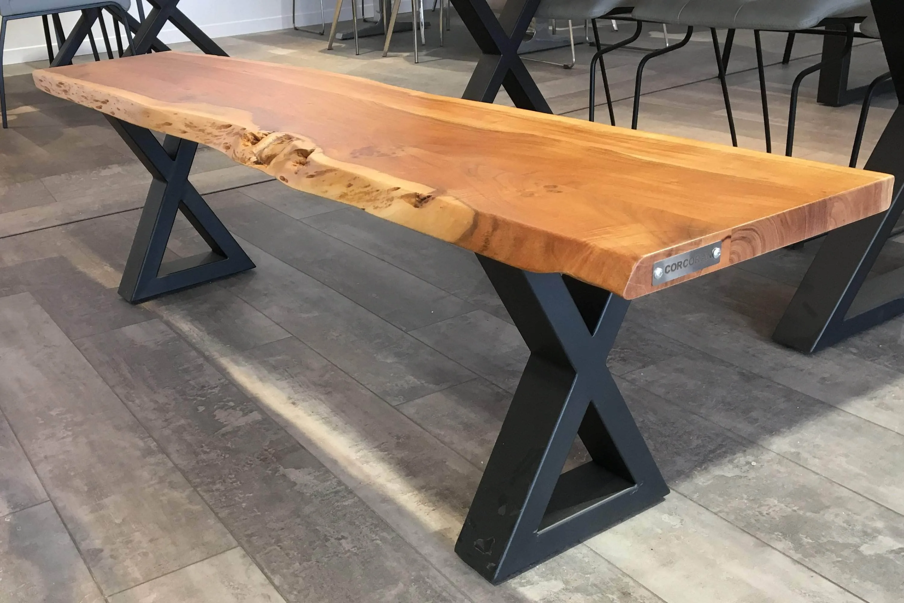 67" Live Edge Dining Bench with Black X Legs - Available in 3 Wood Types