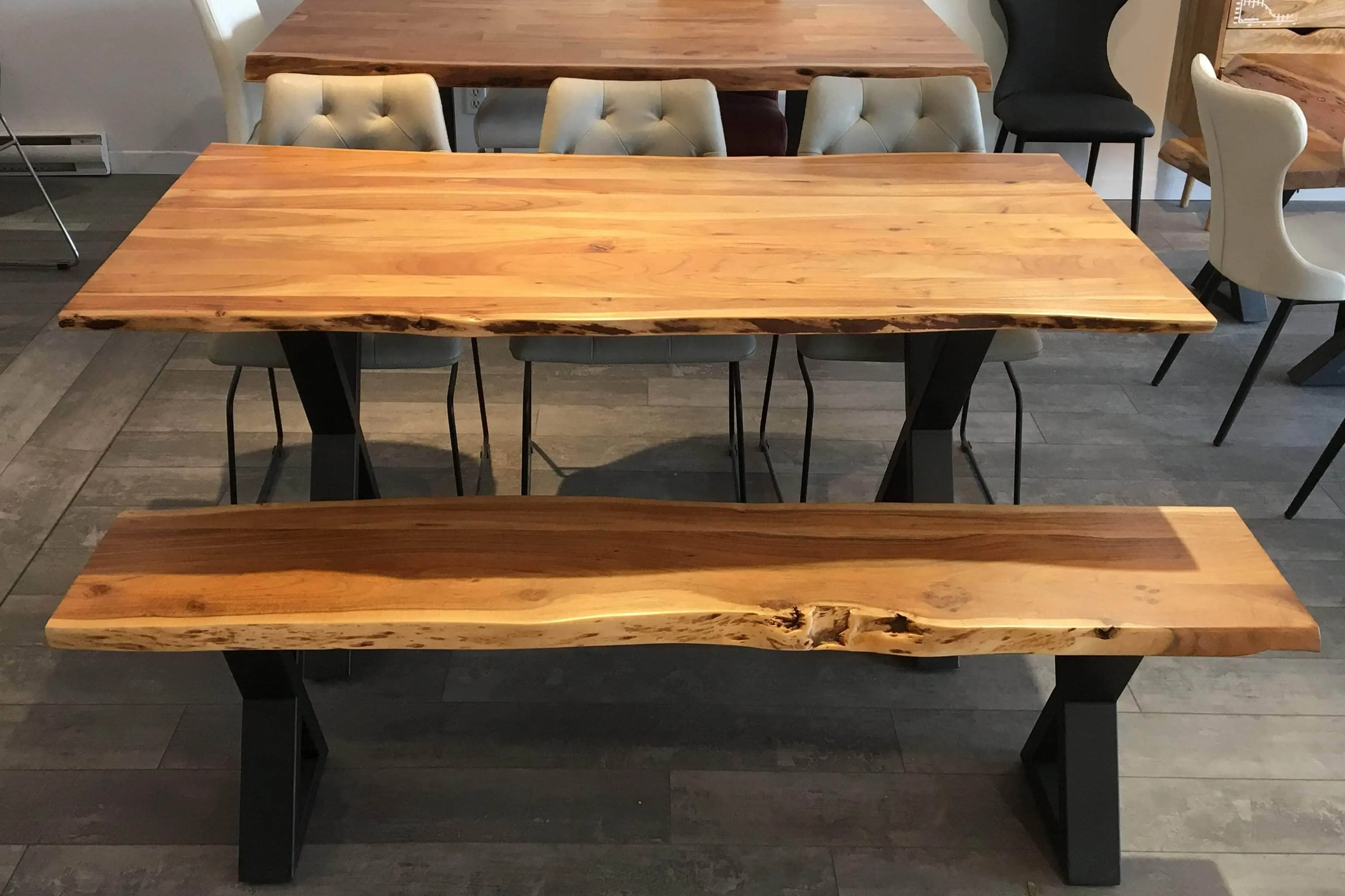 67" Live Edge Dining Bench with Black X Legs - Available in 3 Wood Types