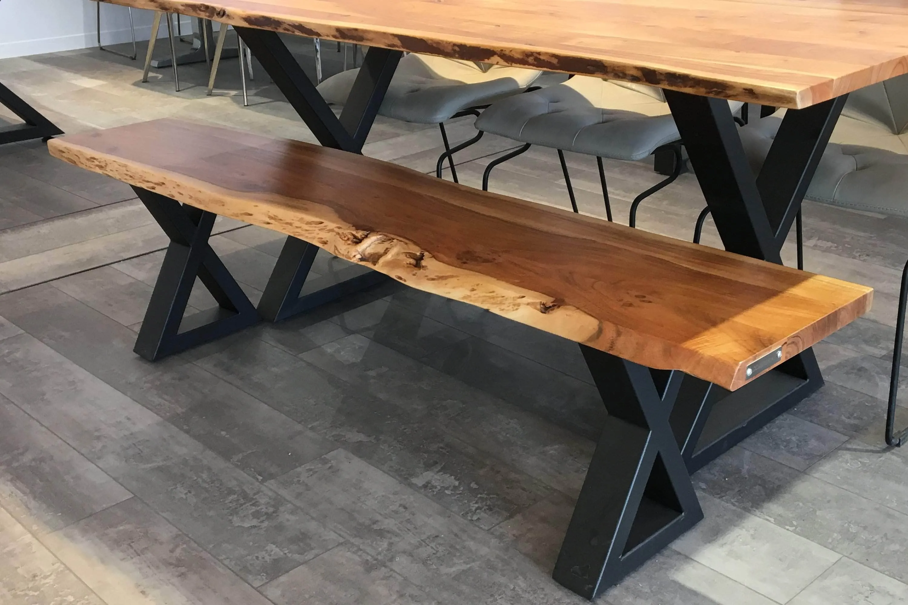 67" Live Edge Dining Bench with Black X Legs - Available in 3 Wood Types