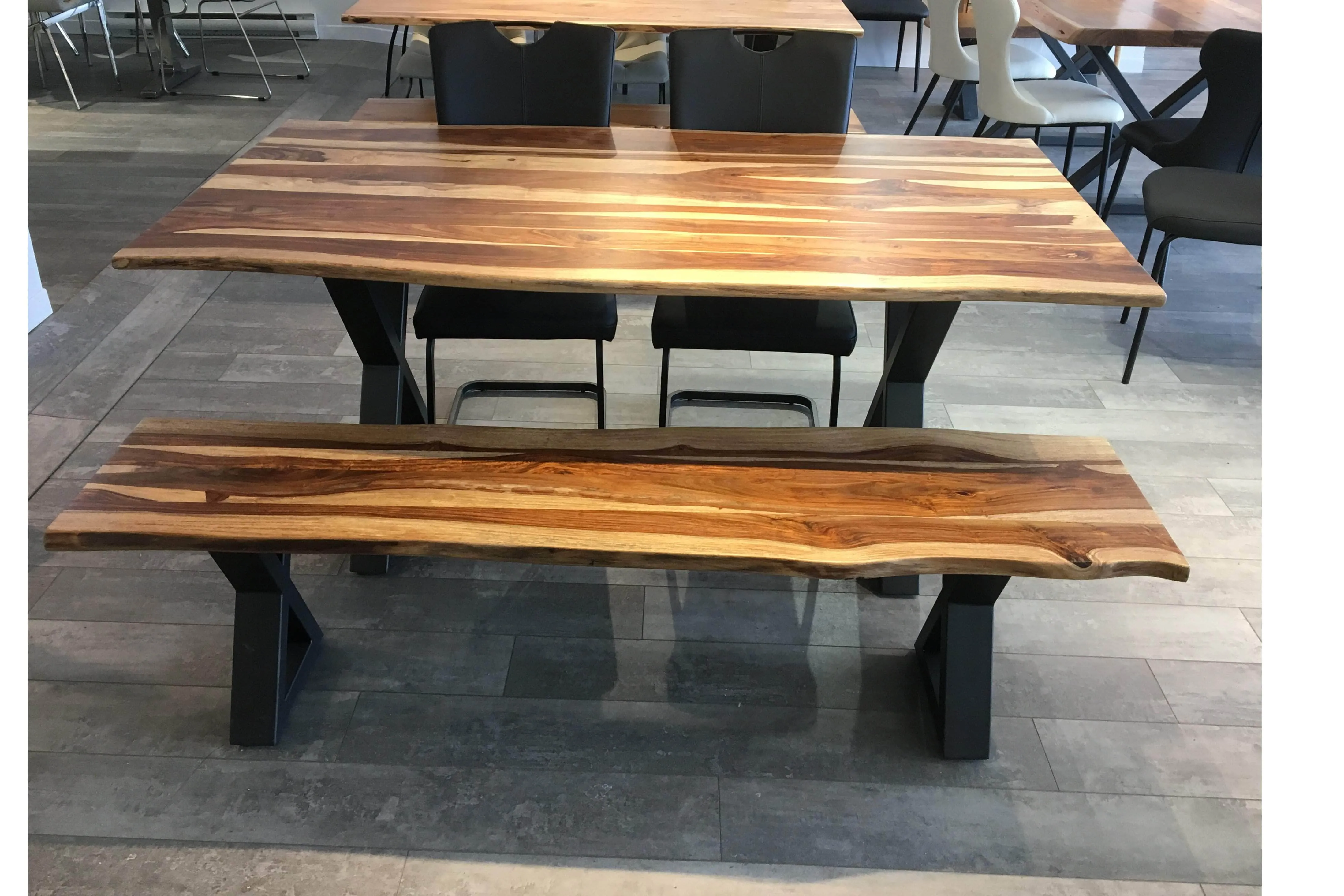 67" Live Edge Dining Bench with Black X Legs - Available in 3 Wood Types