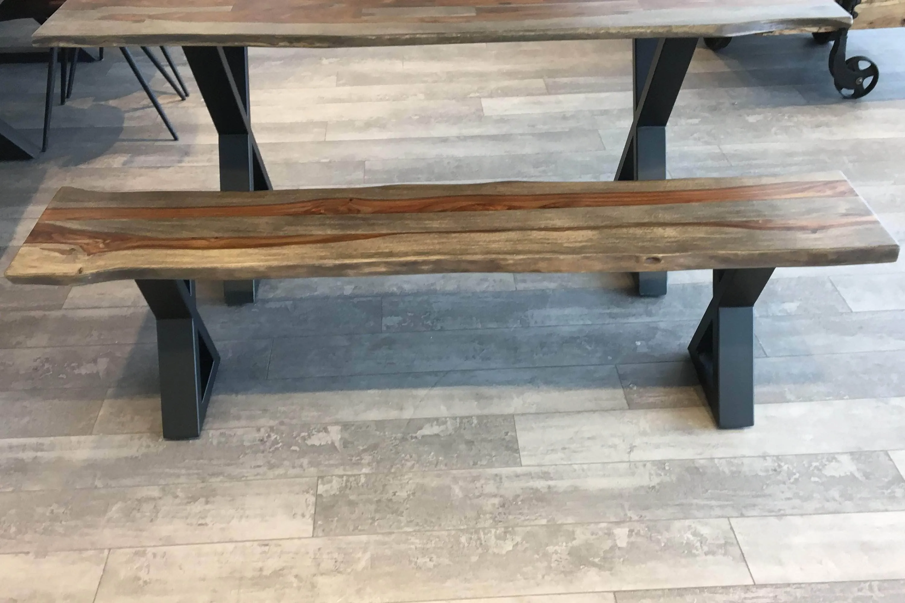 67" Live Edge Dining Bench with Black X Legs - Available in 3 Wood Types