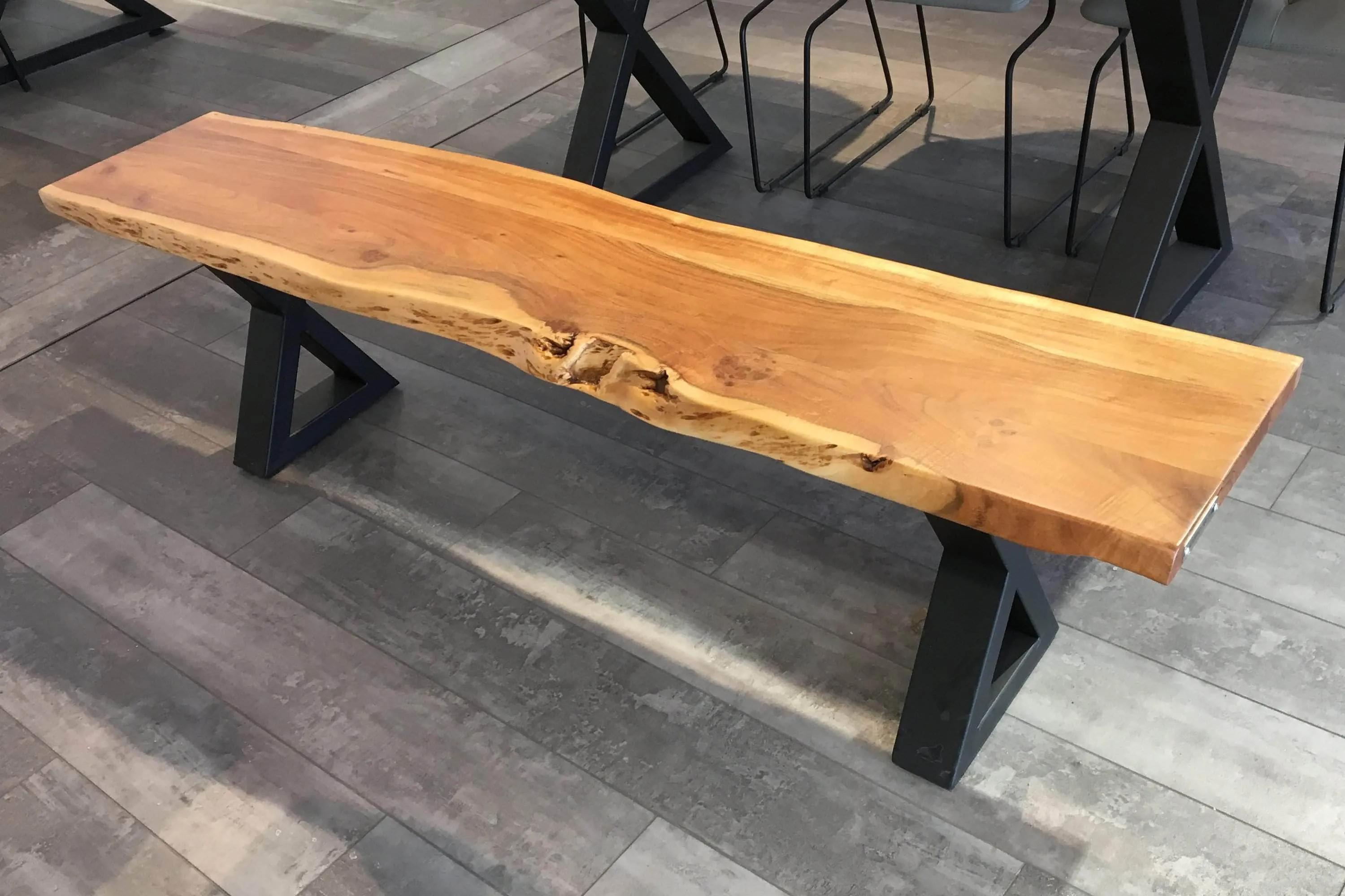 67" Live Edge Dining Bench with Black X Legs - Available in 3 Wood Types