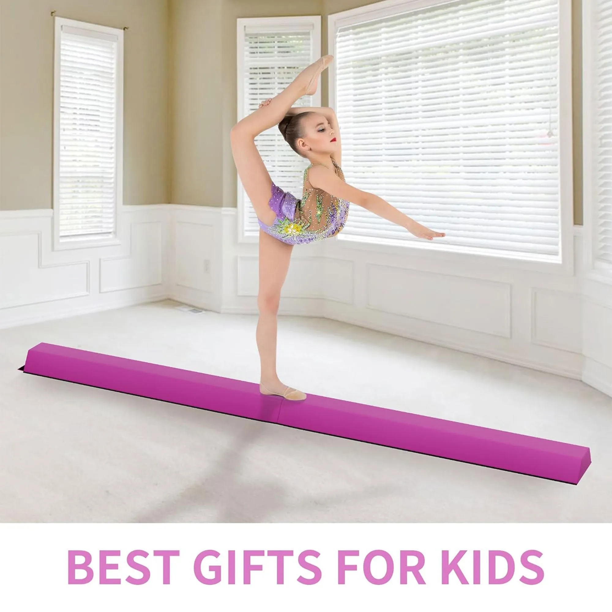 BalanceFrom 8 Foot Folding Balance Gymnastics Floor Beam with Handles, Pink