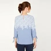 Blue Bow Sleeve Climbing Floral Blouse