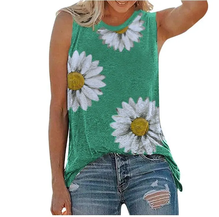 Casual Little Daisy Digital Printed Garden Collar Women's T-shirt Top