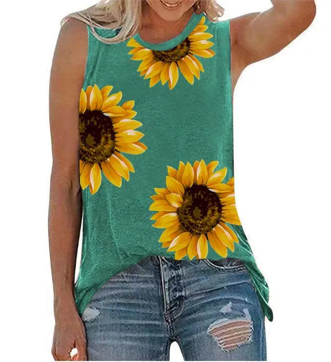 Casual Little Daisy Digital Printed Garden Collar Women's T-shirt Top