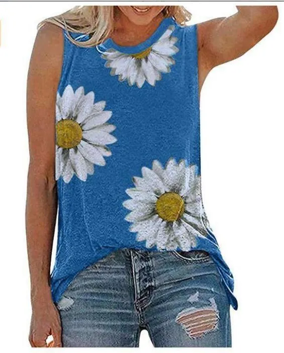 Casual Little Daisy Digital Printed Garden Collar Women's T-shirt Top